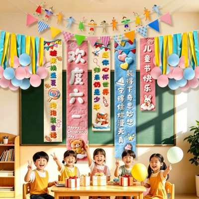 目送（musong）六一儿童节氛围场景布置装饰品幼儿园班级教室61活动背景挂布条幅 【5条】