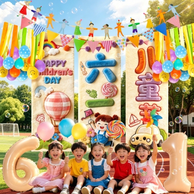 礼赏（LI SHANG）六一儿童节氛围场景布置装饰背景挂布学校幼儿园户外操场拍照道具 【套装A】六一儿童节布置